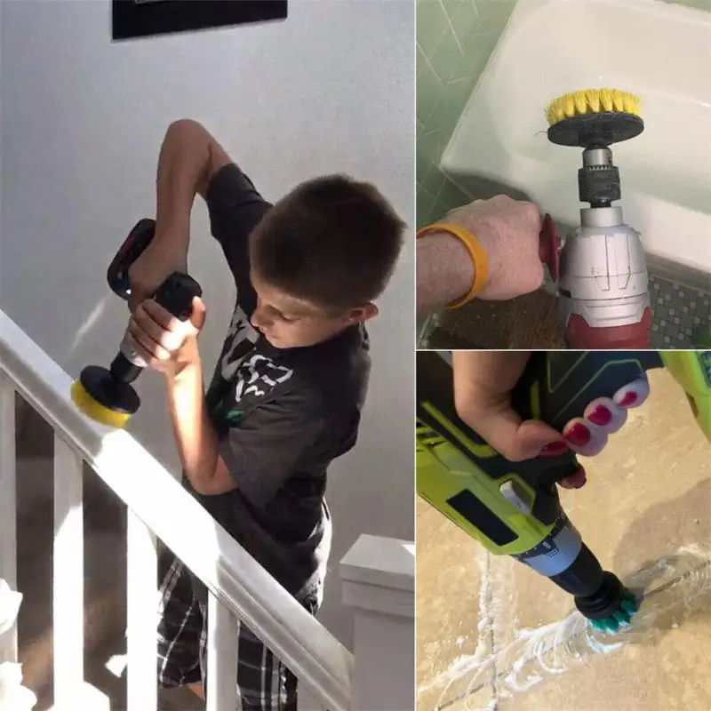 Round Plastic Brush Attachment Set, Auto Pneus Broca De Limpeza, Polidor, Escovas com Extensor, 2, 3.5, 4, 5