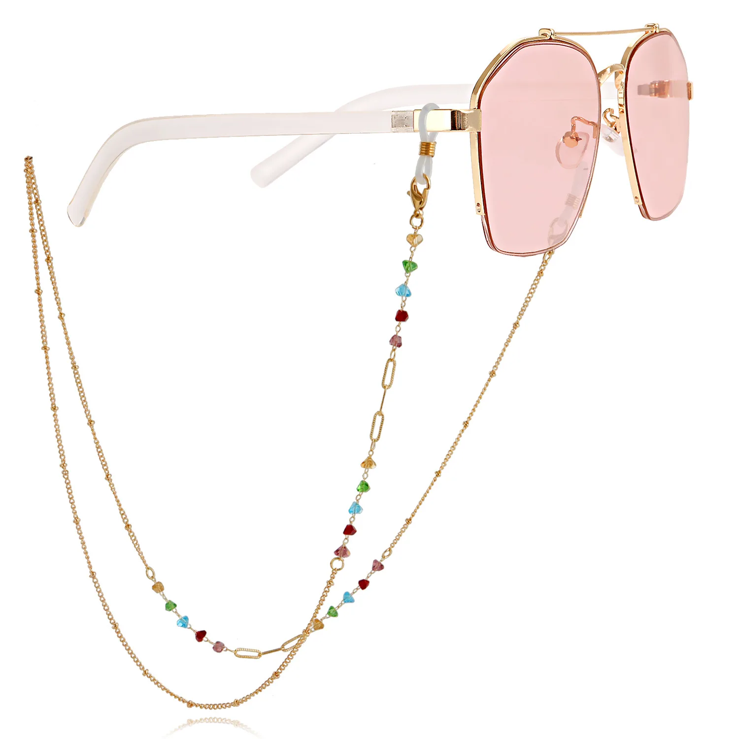 2023 New Fashion Colorful Broken Stones Flower Metal Glasses Chain Mask Chain Sunglasses Lanyard Rope Anti-lost Necklace