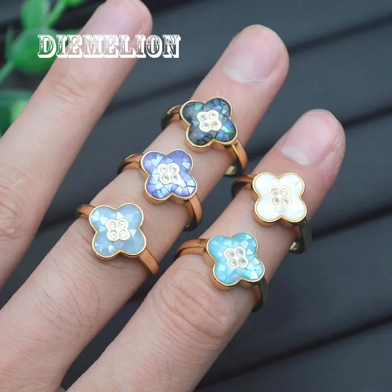 MOP/Natural Mother of Pearl Shell Flower Rings Simple 7 Color Shell Adjustable Wedding Ring for Women Anniversary Trendy Jewelry