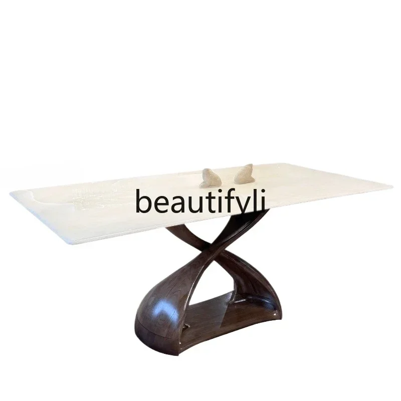 

Natural marble light luxury high-end white ice jade luxury stone dining table all solid wood ash wood baseQQQ