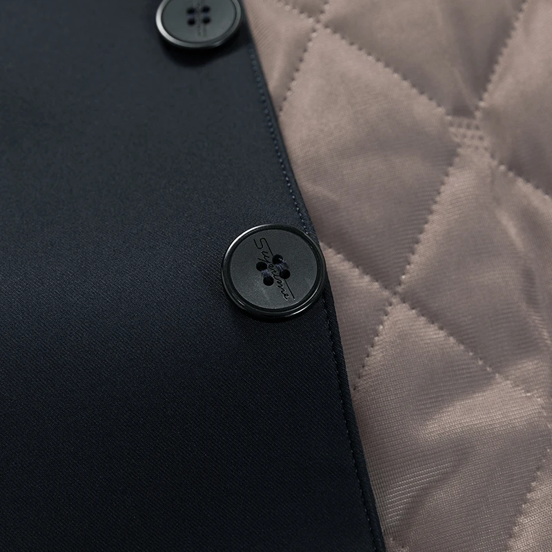 Effortless Men Executive-Style Padded Coat Filled with Polyester Wool Blend Quilted Jackets Winter Thermal Thick Outerwear Navy