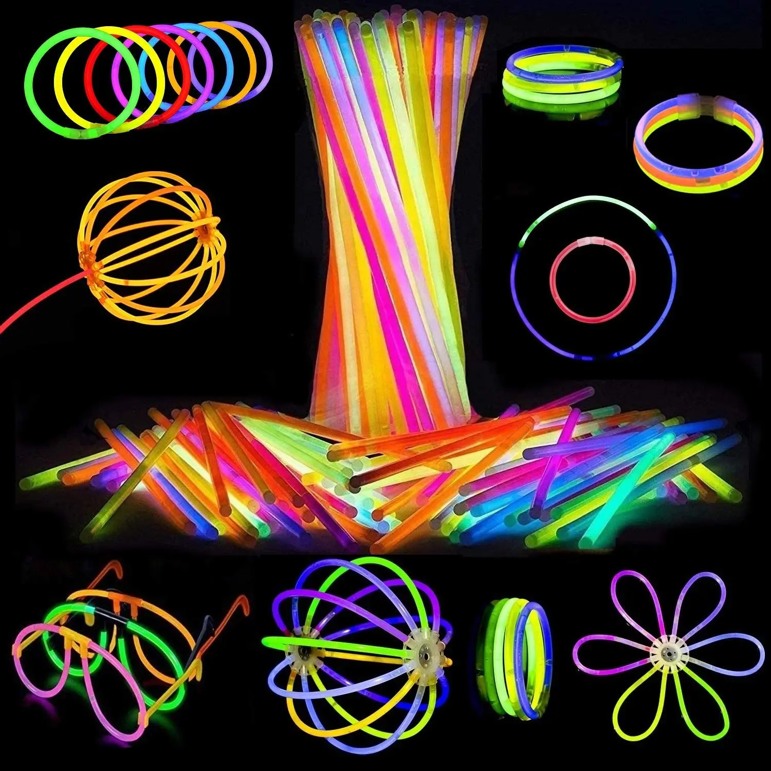 100PCS Glow Sticks 108PCS Connectors for Eyeglasses Glow in Dark Light Sticks for Glow Sticks Bulk Glow Halloween Party Favor