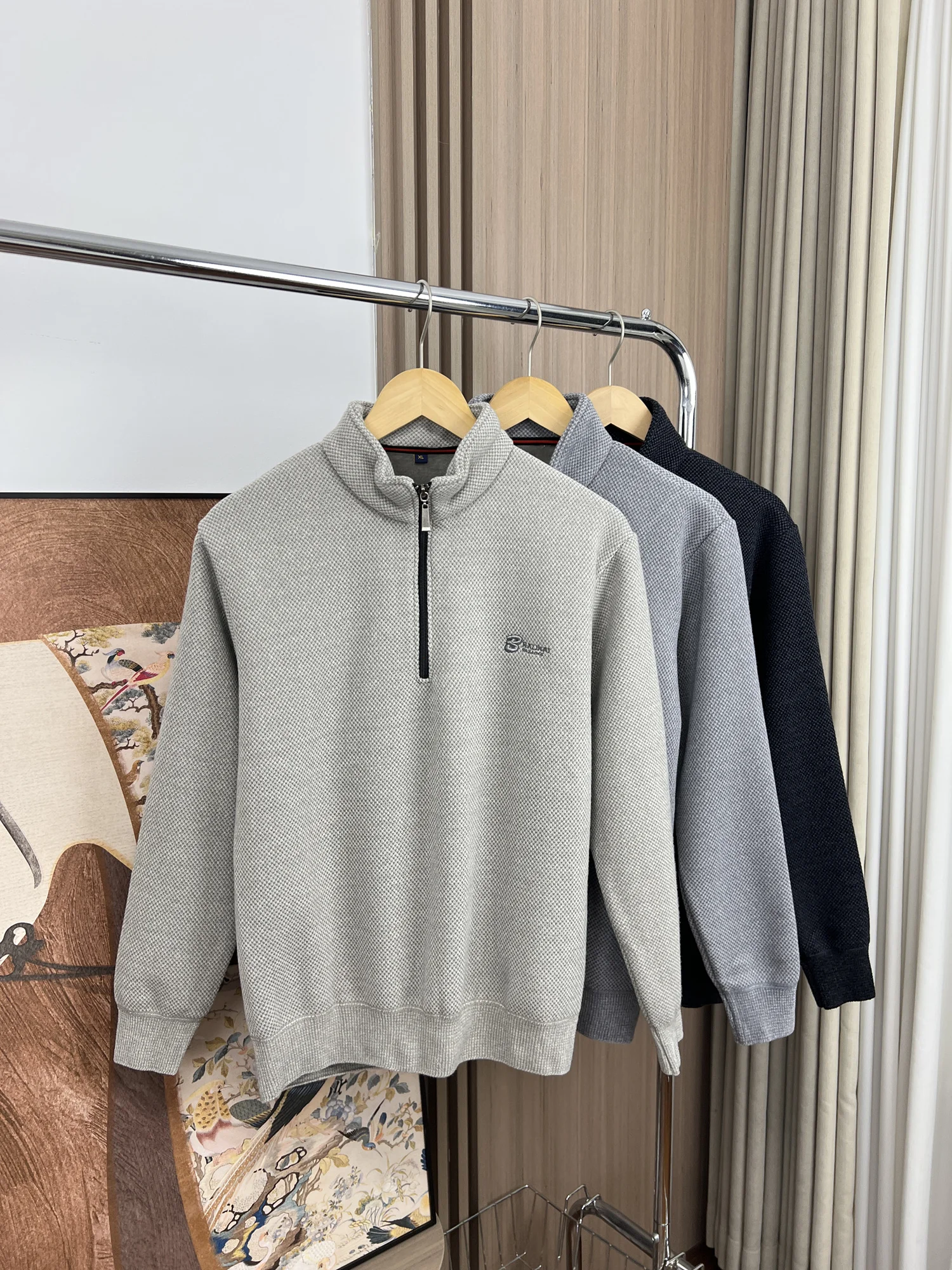 

Thiened Fce! Winter Men's Embroidered Elastic f Zip Hooded Warm Casual Knitted Sweater/Hoodie Comfortable Long Sve