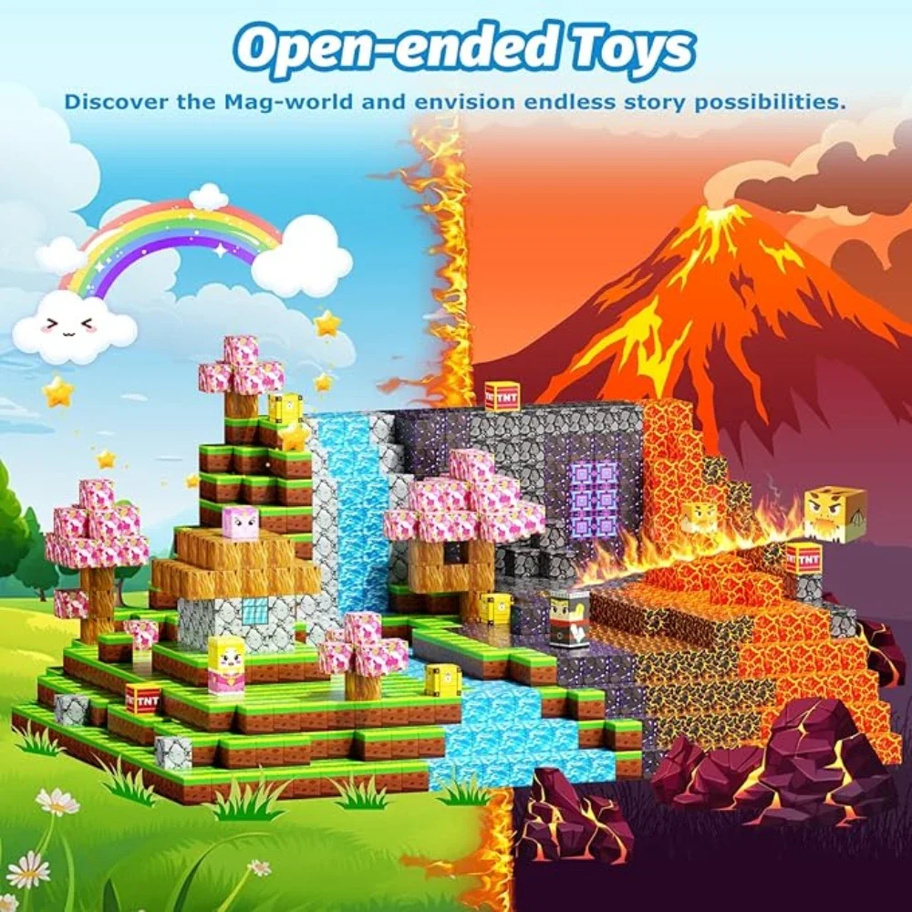 Magnetic Building Blocks Mine World Magnet Cubes Forest Set for Boy Girl Kid Age 3+ DIY Model Children STEM Sensory Toy Gift