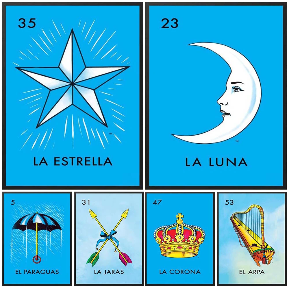 

LA LUNA Mexican Lottery Game Cartoon Posters Wall Pictures For Living Room Nordic Poster Wall Art Canvas Painting Unframed