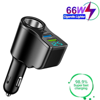 66W 4-In-1 Car Charger Type C PD 3.1A USB Super Fast Charging Phone Charger with Battery Voltage With 2 USB Ports Adapter