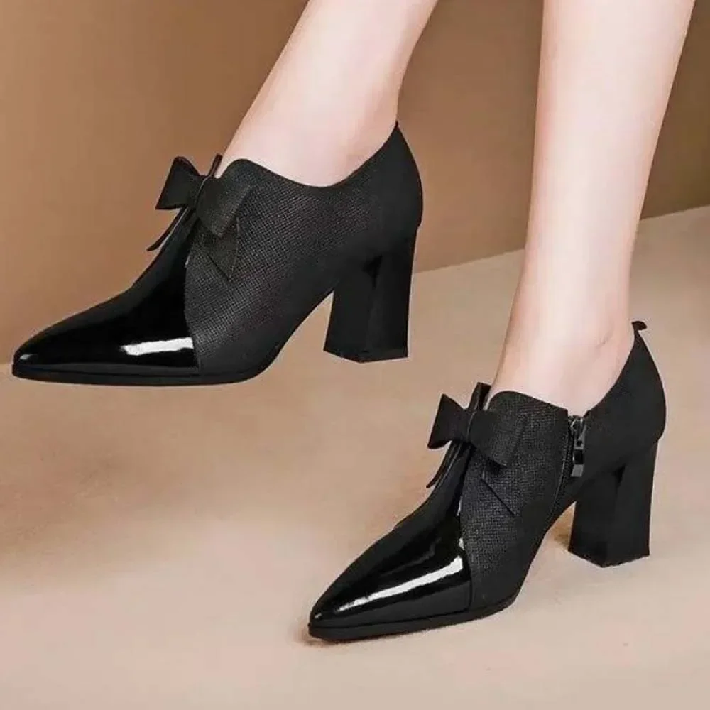 

Women Shoes High Heel New Fashion Bowknot Square Heel Pumps Women Retro Large Size Pointed Shoes for Women Zapatos De Mujer