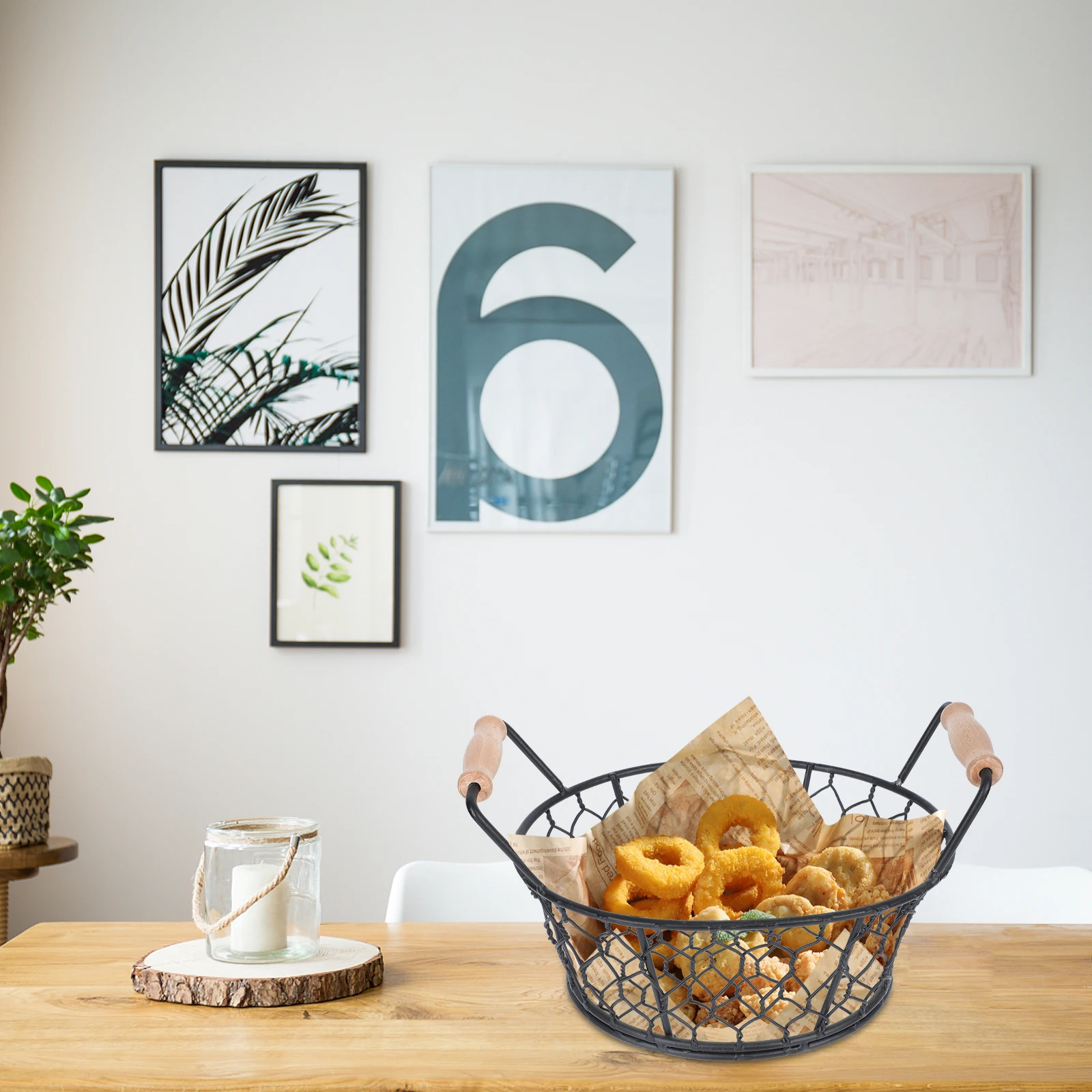 

1pc Premium Snack Baskets Food Display Holder Cooking Tool Kitchen Utensil Black Mesh Design Dishwasher Safe