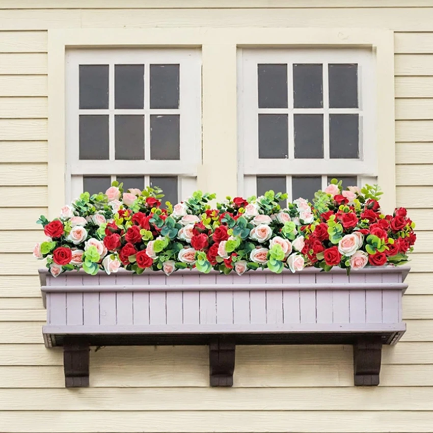 

1Pc Artificial Flowers Home Room Decoration Outdoor Garden Festive Eucalyptus Table Centre Plant Wedding Party Silk Rose Bouquet