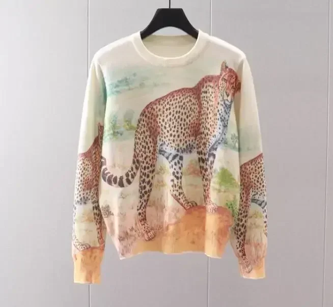 winter vintage printed horse sweaters women fashion cartoon sweater woman knitwear pullovers