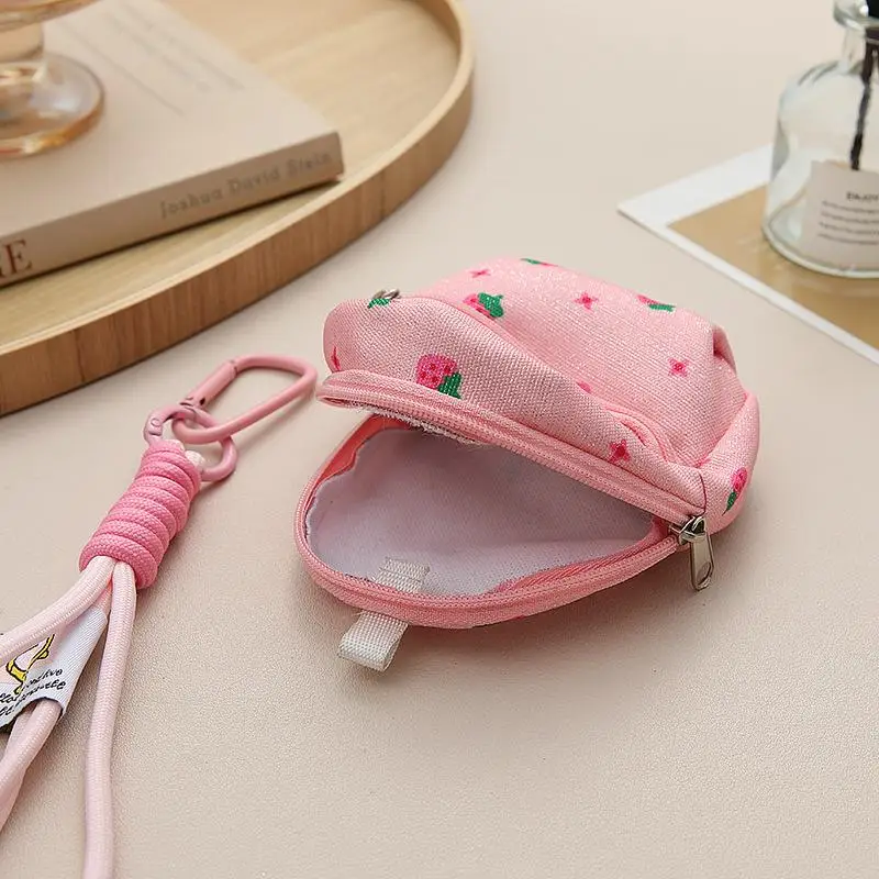 Portamonete con zaino stampato a fragola Portamonete carino con portachiavi Portafoglio portatile con custodia per auricolari