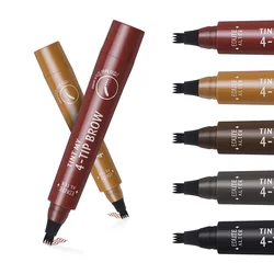 1pcs Eyebrow Pen 4 Fork Tip Eyebrow Tattoo Pencil Cosmetic Long Lasting Natural Dark Brown Liquid Eye Brow Pencil
