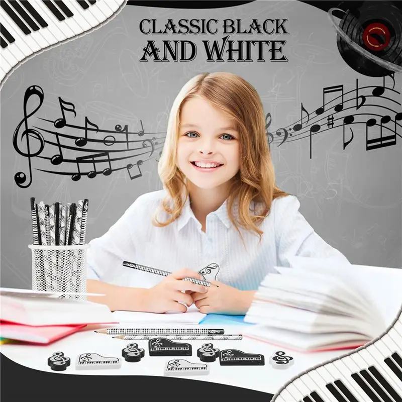 N35R-Music Pencils Music Note Pencil With Music Themed Erasers Wood Pencils Bulk Keyboard Fun Pencils Erasers Gift (192 Pcs)