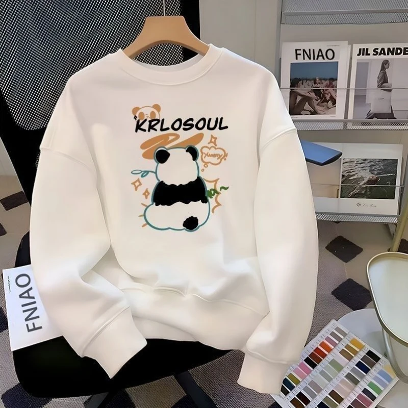 

Толстовка большого размера с принтом панды, круглым вырезом и длинными рукавами, из чистого хлопка, удобная, для весны и осени, унисекс, в повседневном стиле, модная...