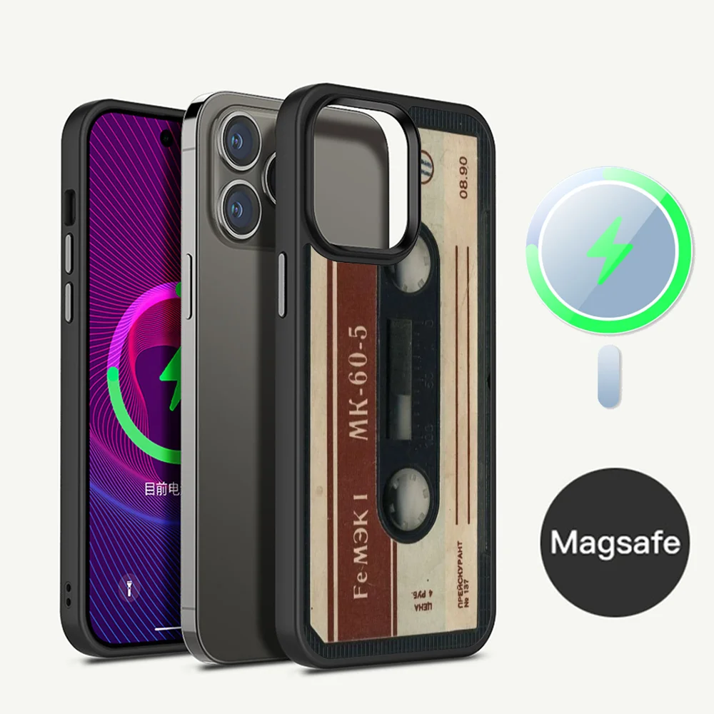 

Cassette tape retro style Phone Case Magnetic Case For iPhone 14 13 12 11 15 Pro Max Plus Mini For Magsafe Wireless Charge Cover
