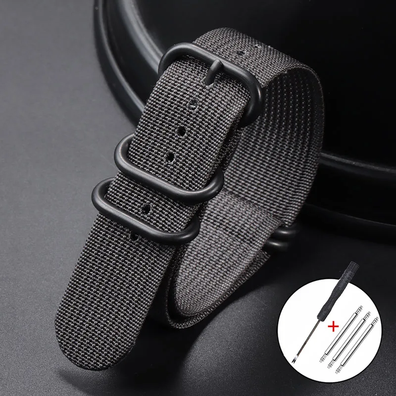 Geripptes Nylon-Uhrenarmband, Nylon-Uhrenarmband, 18 mm, 20 mm, 22 mm, 24 mm, Armband für Seiko Military Loop-Uhrenarmband, schwarze Schnallenarmbänder
