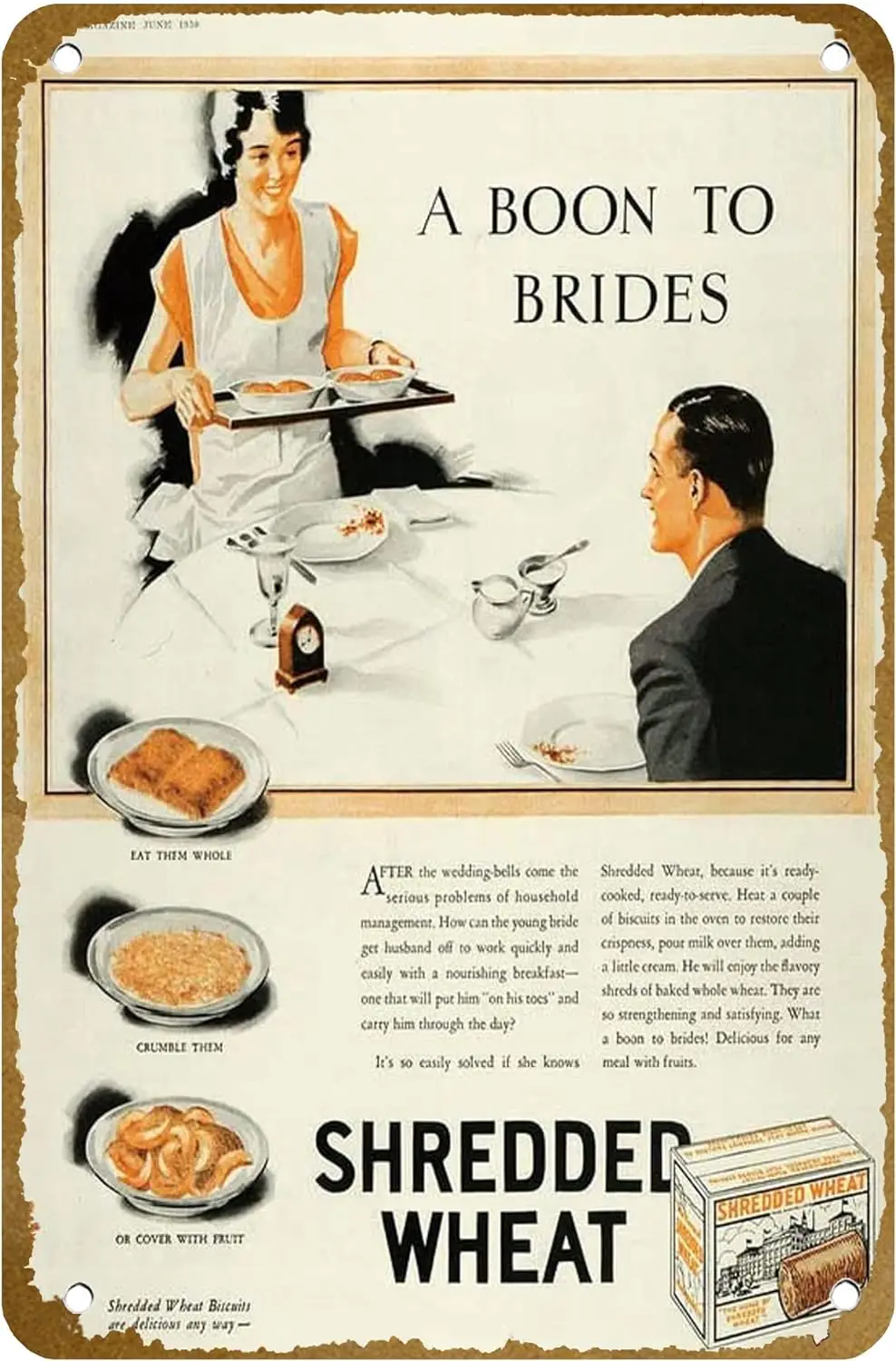 1930 Ad Shredded Wheat Biscuit Cereal Breakfast Wife - ORIGINAL ADVERTISING MCC4 Poster Vintage Metal Tin sign Logo Family Club