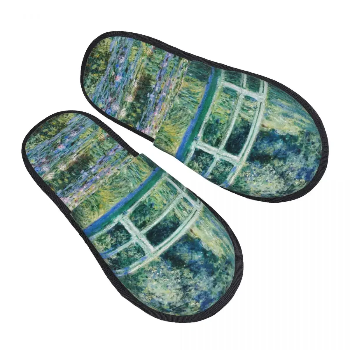 The Waterlily Pond Green Harmony Memory Foam House Slippers Women Claude Water Lilies and Bridge Cozy Warm Sole Slipper