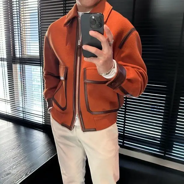 

Мужская шерстяная куртка осенне-зимняя повседневная модная с воротником-стойкой, новая корейская версия, укороченная, с V-образным вырезом, из смесового хлопка