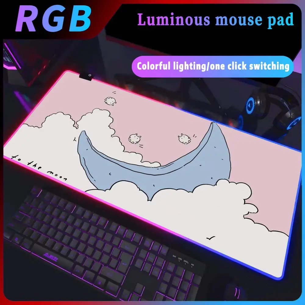 Cute Rabbit Mouse Pad Rgb Kawaii HD printing Gaming Table Deskmat Keyboard Pc Gamer Pink Complete Rug  Xxl Company Office Mat