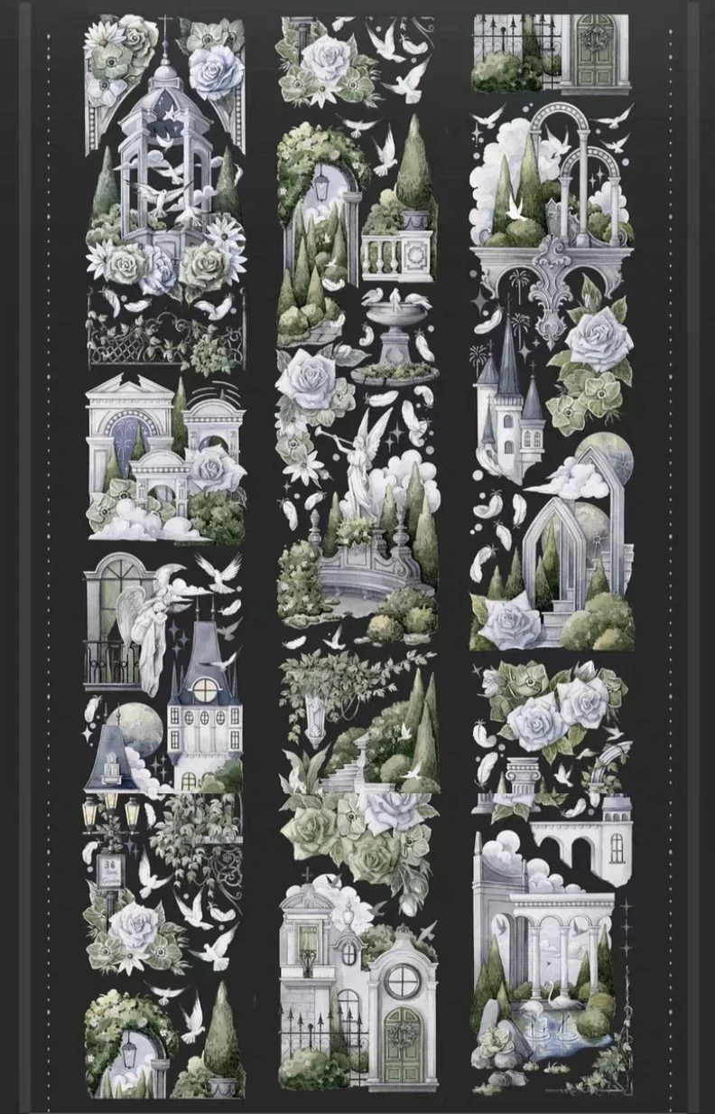 

Green Forest Castle Shiny Washi Pet Tape Collage for Planner, Cell Phone Back Card, DIY