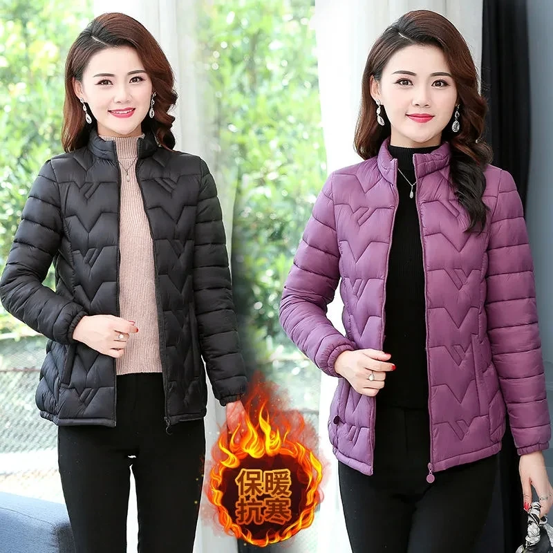 Fashionthin mantel pendek Musim Dingin Wanita, mantel Parka Korea ramping ukuran besar, bantalan pola gelombang