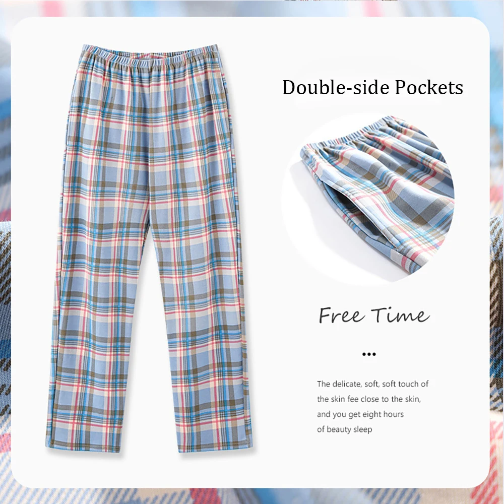 Casual Plaid Pants 4XL Sleepwear Men\'s Pajama Pants Spring Summer Cotton Trousers for Men Pajamas Male Comfortable Home PJ Pants