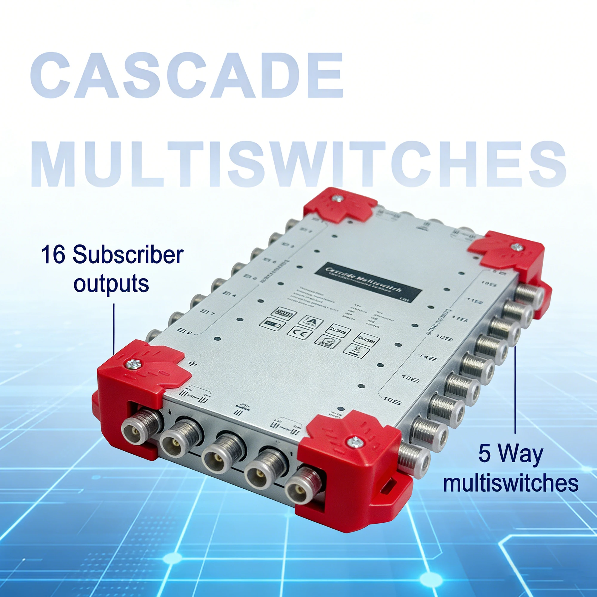 

5-in-16-out, 5-in-8-out satellite signal multiswitch; cascaded multi-input/multi-output; 13V/18V/22K DiSEqC signal distributor