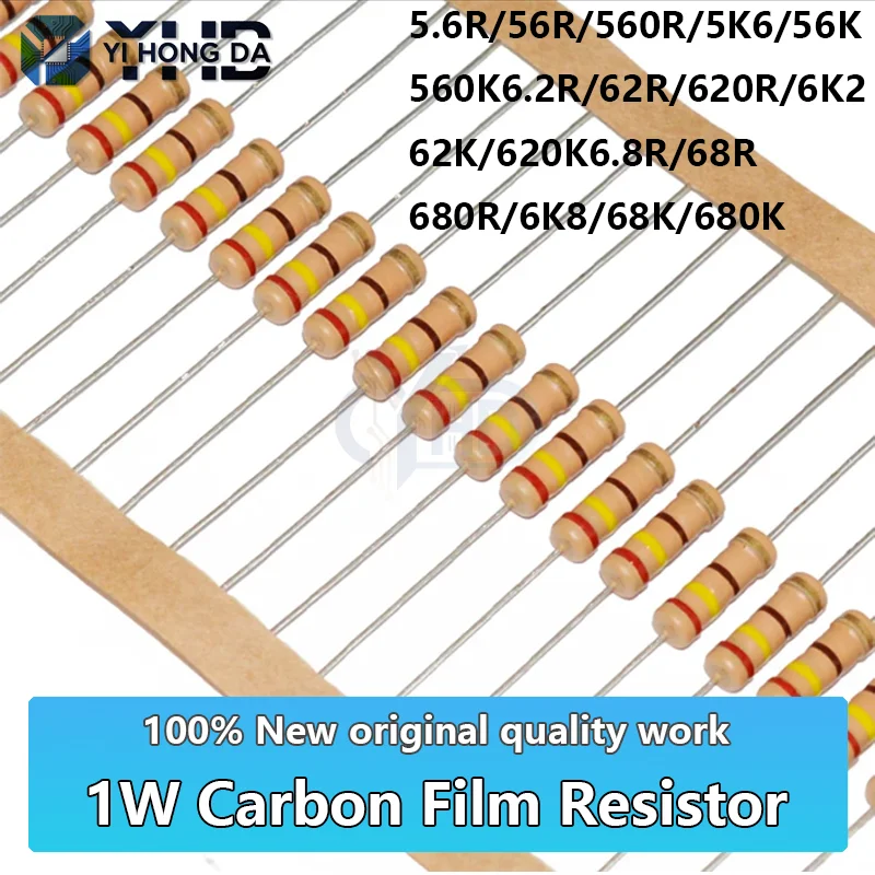 20 قطعة 1 واط الكربون فيلم المقاوم 5.6 6.2 6.8 56 62 68 560 620 680 أوم R K 5% المقاومة 5R6 6R2 6R8 56R 680R 5.6K 6.2K 6.8K 0.1R-1M