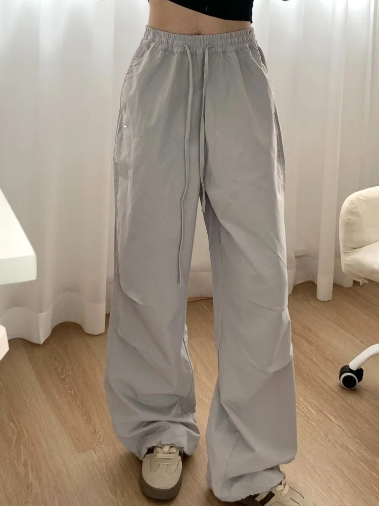 HOUZHOU-pantalones de chándal holgados para mujer, ropa de calle de gran tamaño, moda coreana, Harajuku, color gris, Y2k