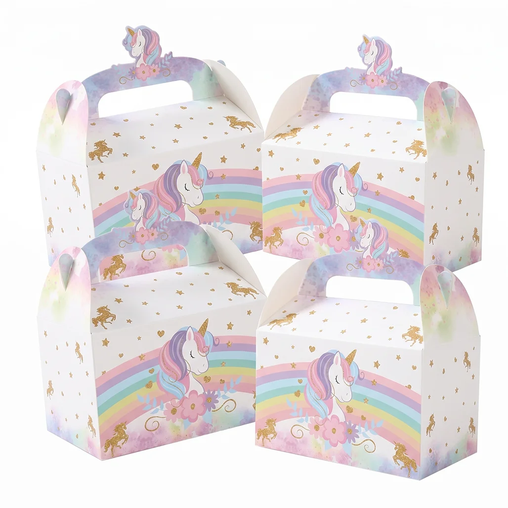 8Pcs Magical Unicorn Gift Boxes Pink Rainbow Candy Box Kids Birthday Party Decorations Girl Baby Shower Favor Treat Goodie Bag