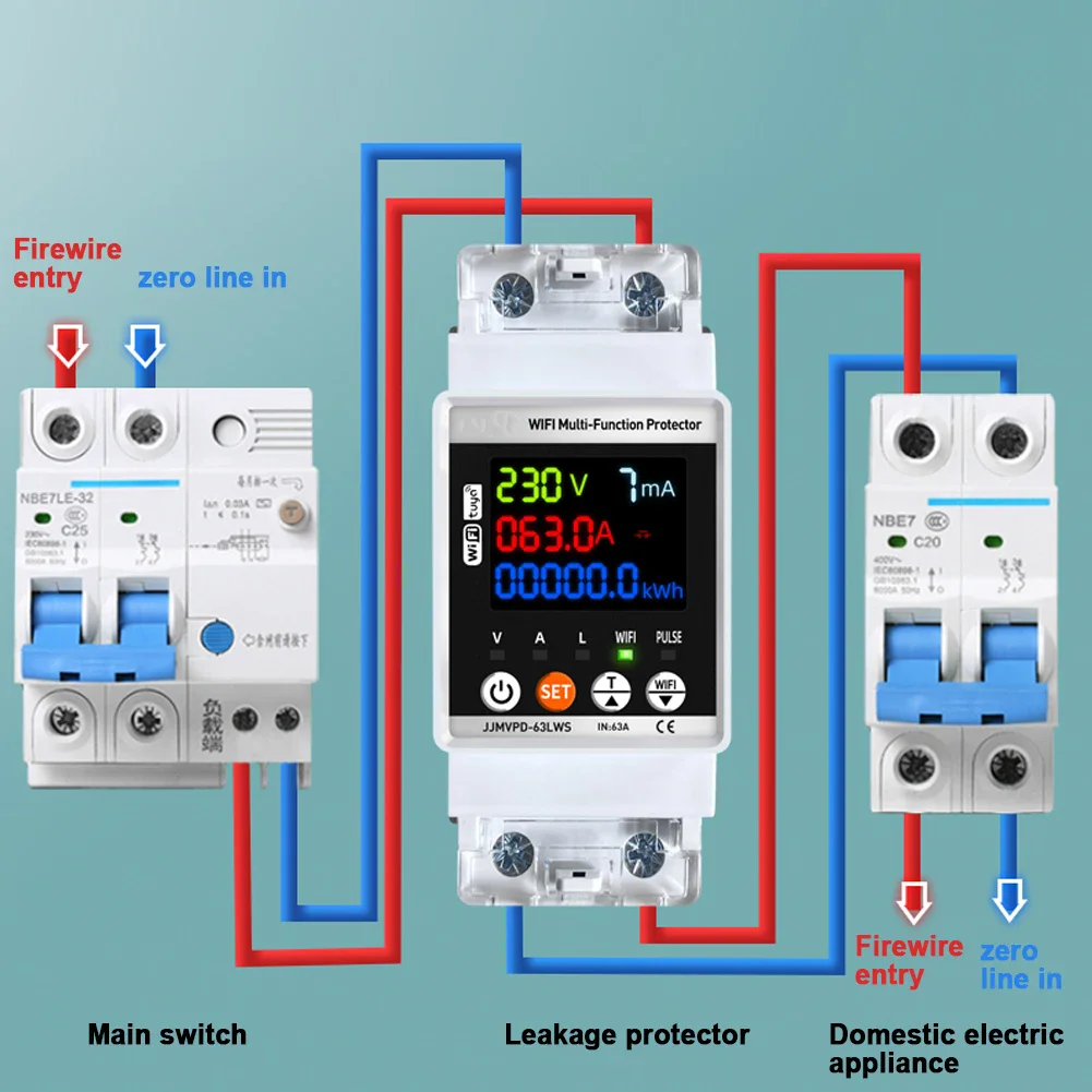 Tuya WiFi Automatic Reclosuring Protector Intelligent Circuit Breaker Single Phase Reclosing Switch Voltage Protective Device image 3