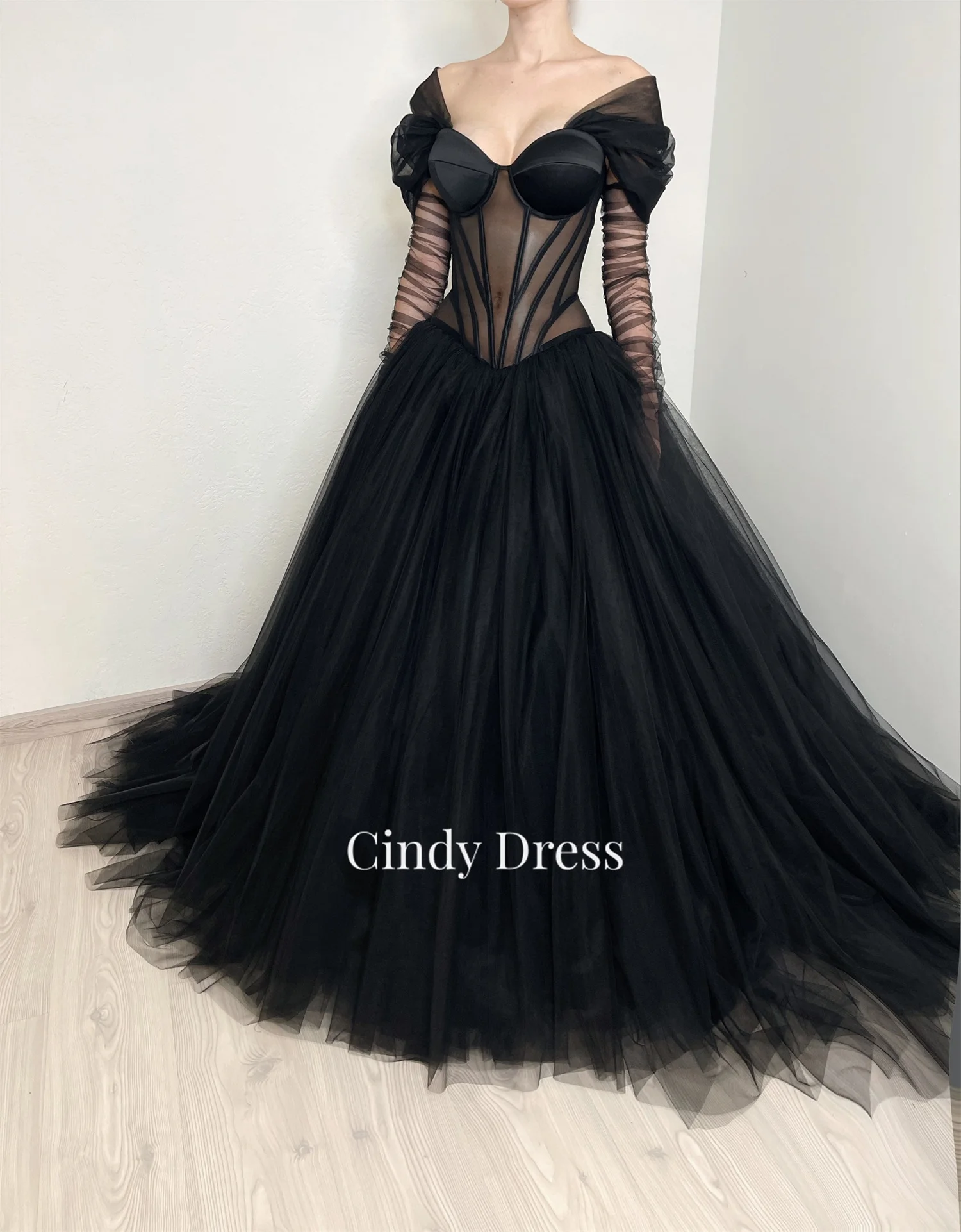 Gothic Wedding Dress Party Dresses Hollow Gala Evening Elegant Luxury Celebrity Black Prom Sweetheart Women Customized Mesh Long