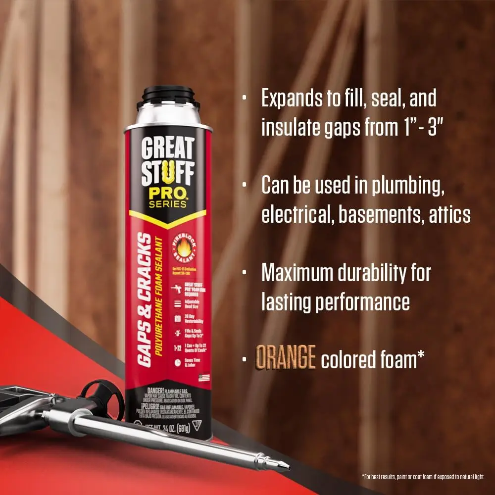 at Stuff Pro Gaps And Cracks - 30Oz Fireblock Foam Insulation Sealant, Pack Of 12. Closed Cell, Polyurethane Expanding Spray