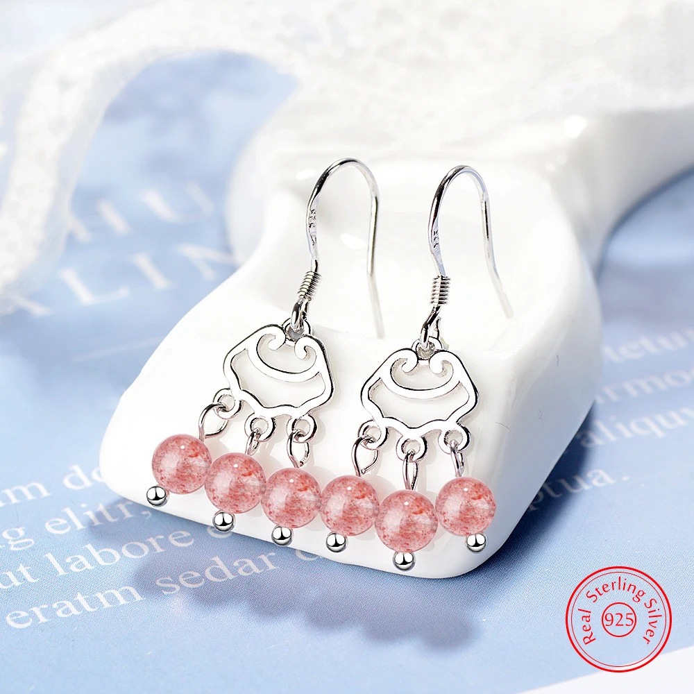 

Quality New Lady's Jewelry Fashion 925 Stelring Silver Strawberry Quartz Beads Drop Earrings FQL25091