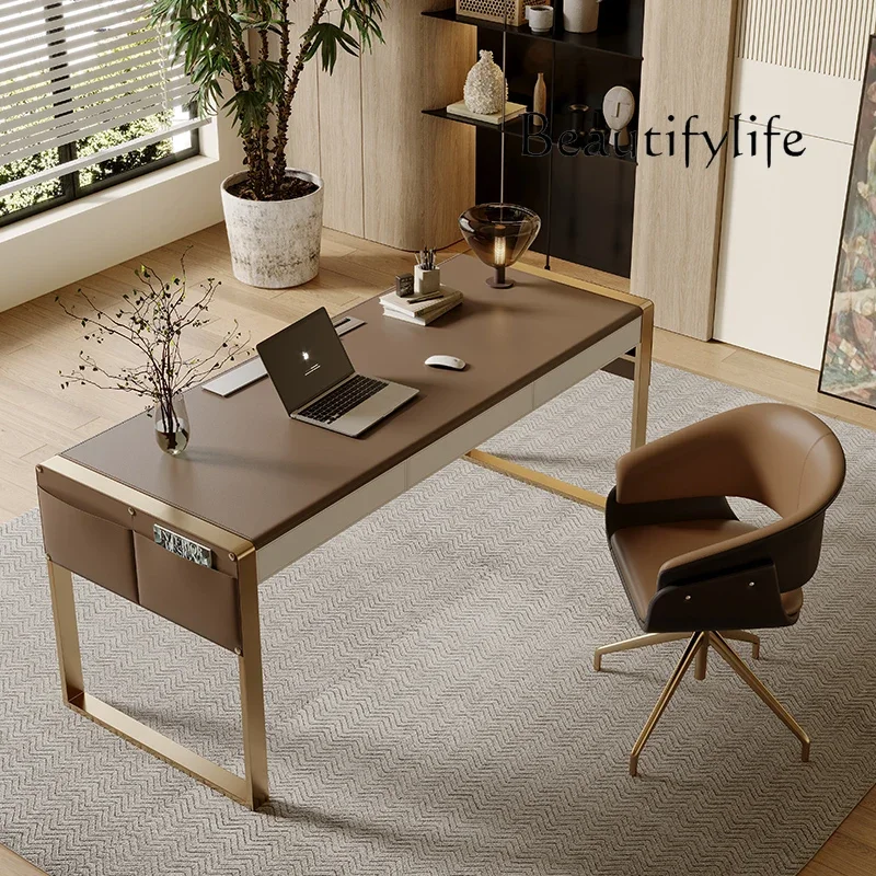 XX Italian Light Luxury Saddle Leather Desk Modern Simple Home Study Desk High-end Computer Desk