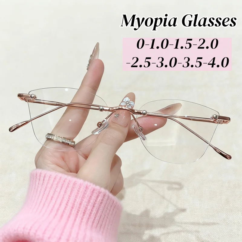 

Trendy Rimless Women Myopia Glasses Classic Ultralight Short Sight Eyeglasses Fashion Blue Light Blocking Eyewear for Men