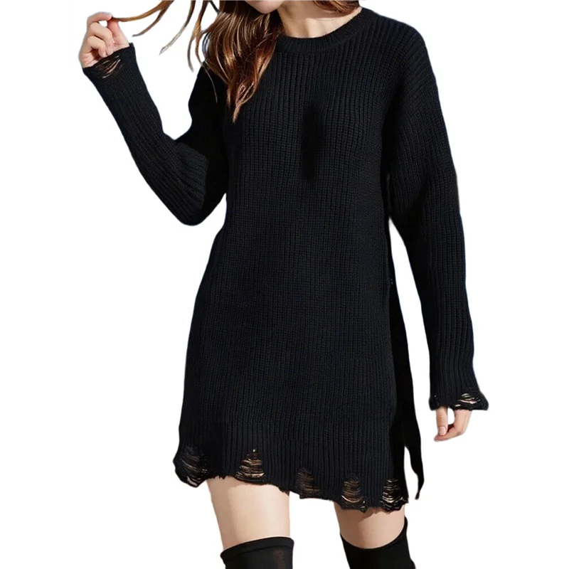 

ABRT-Женское однотонное платье-свитер с круглым вырезом, вязаное платье-пуловер, мини-платье в стиле ретро