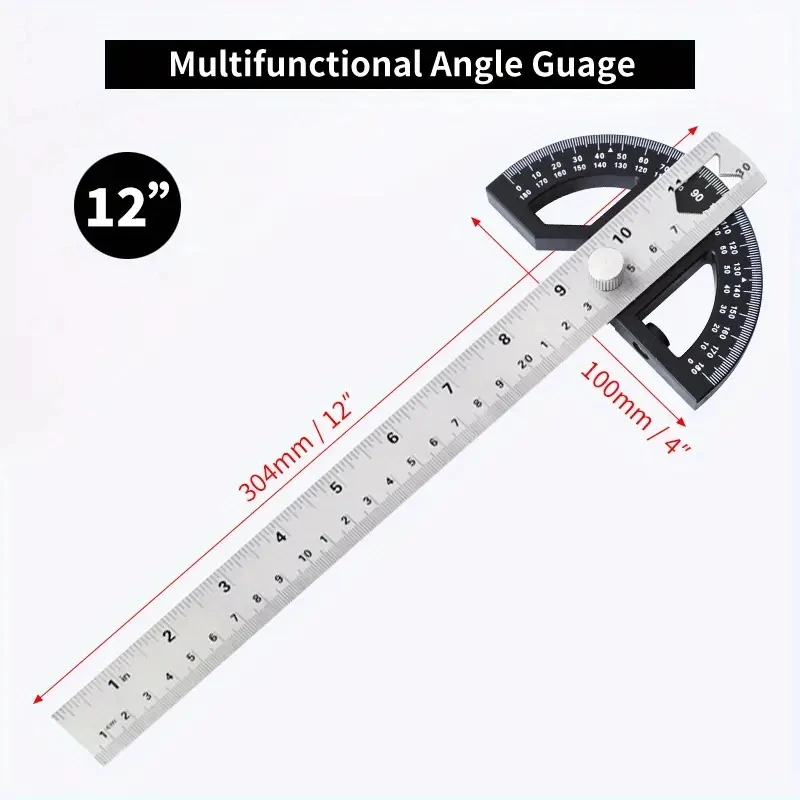 T-Type Woodworking Angle Ruler Protractor 8/12 inch Adjustable Angle Plate Thickness Woodworking Edge Measurement Scribing Tools