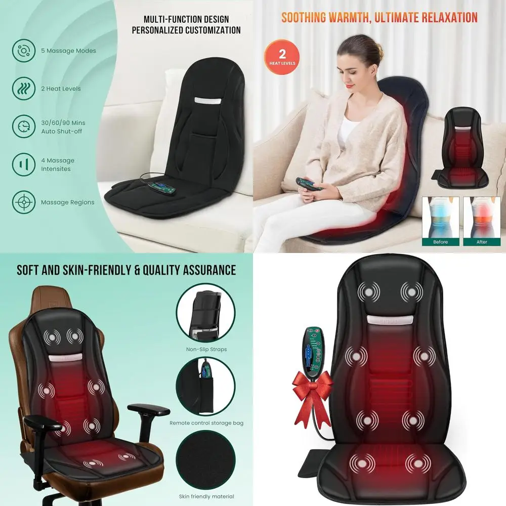 

Вибрационный массажер для сиденья с подогревом, 8 двигателями и 5 режимами, подушка для стула, идеальный офисный подарок