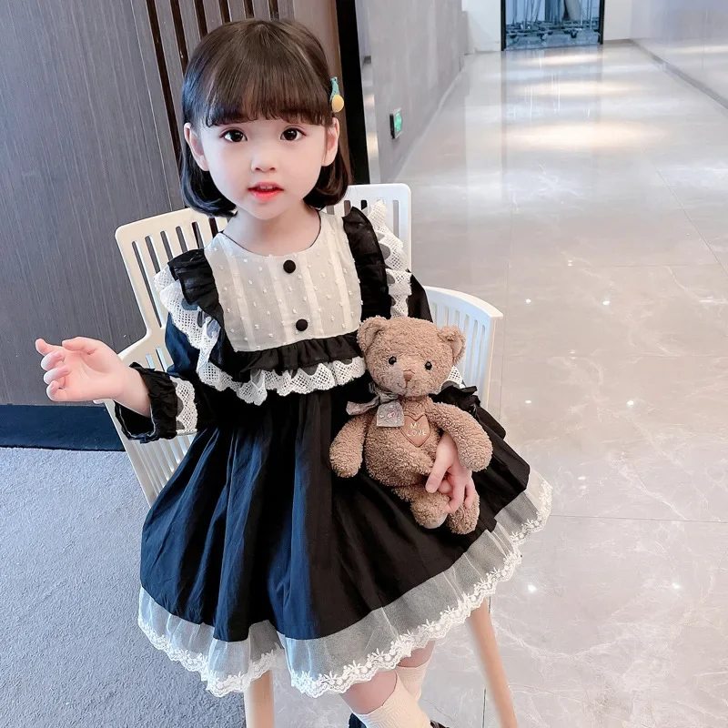 Girls Dress Kids Dresses Autumn Spring 2022 New Long Sleeve Lace Vintage Dress Children Party Dress Vestidos Girls Clothes 2-7Y