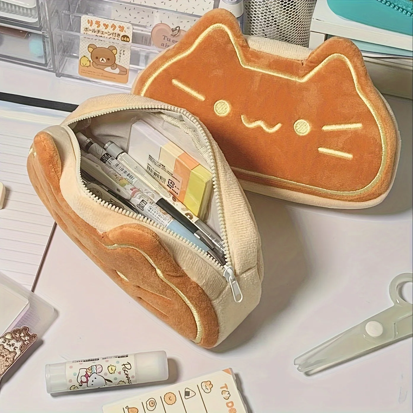 Caramel Cat Plush Pen Case - Large Capacity, Perfect Birthday Gift for Primary and Secondary School Students