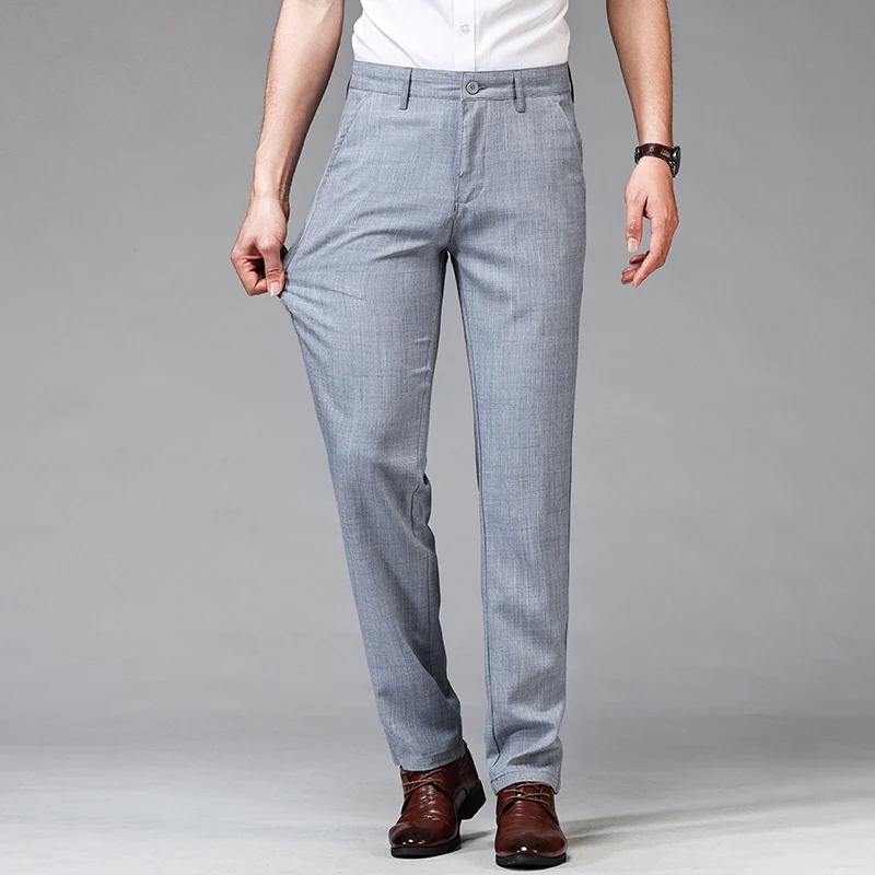 Dress Pants Men Business Office Elastic Wrinkle Resistant Trousers Man Casual Loose Thin Straight Pants for Male Big Size 30-40