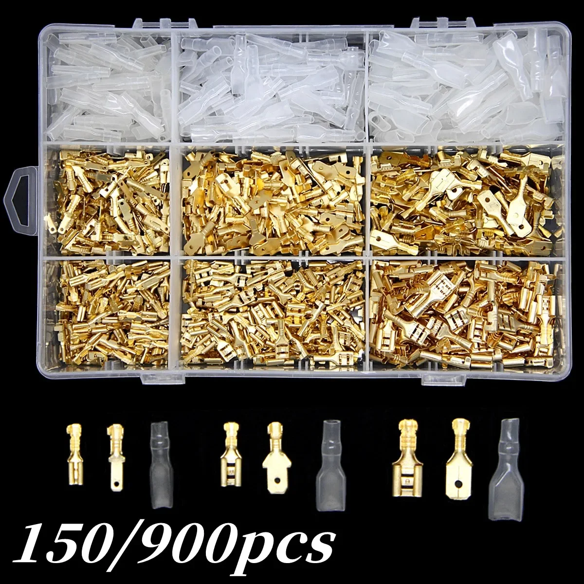 150/900PCS Female Male Spade Wire Butt Connectors Lugs Battery Starter Cable Splice Electrical Crimp Terminals Kit Assortment