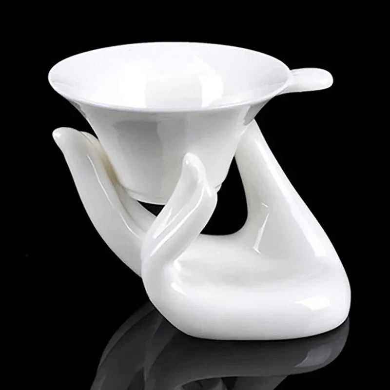 1Pc Ceramic Hand Shaped Boiled Egg Cup Holder Leak Ceramic Guanyin Hand Rest Egg placement tool Hand Rest Shelf Decoration