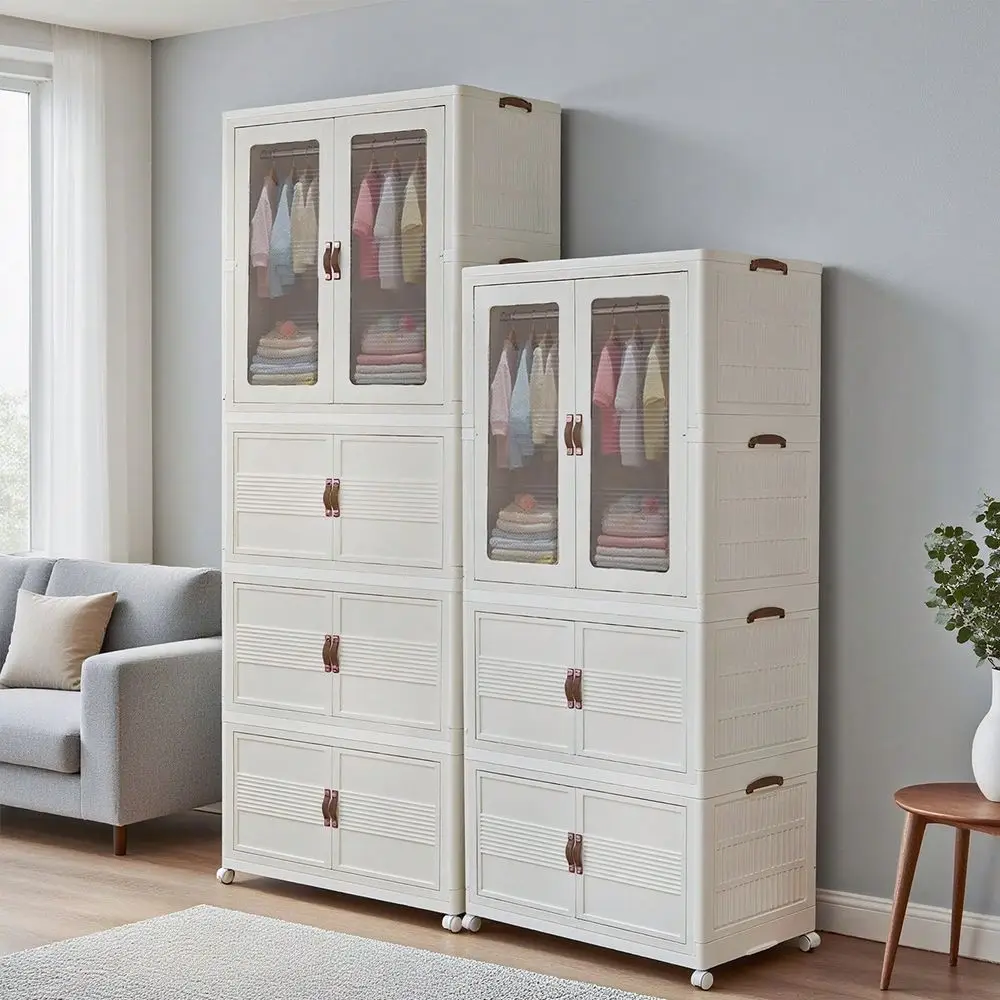 

FourTier Stackable Storage CabinetFeaturing Magnetic Transparent Doors And Rolling Casters. Meticulously Designed For Bathrooms