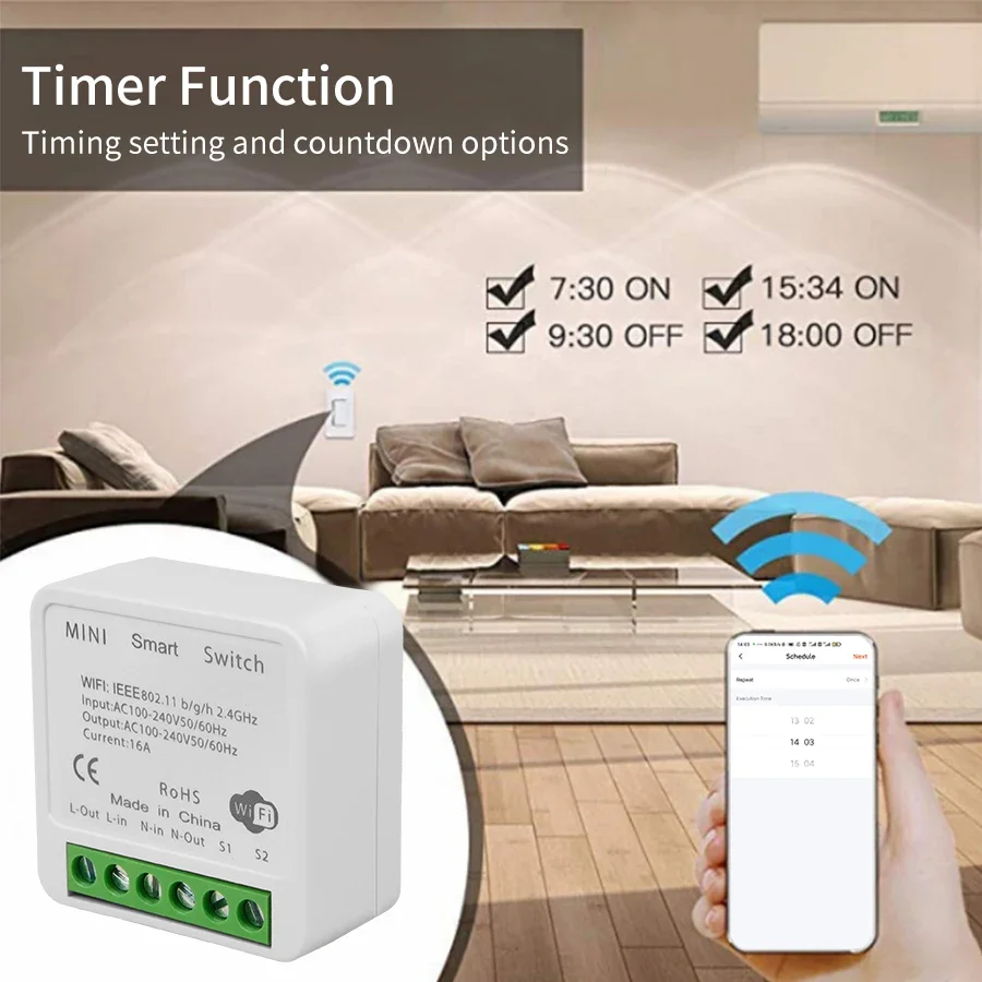 Wifi Smart Switch for Light Tuya Smart Home Alexa Google Alice Remote Voice Control 2-way Wifi Relay Breaker DIY 16/20A 110-220V