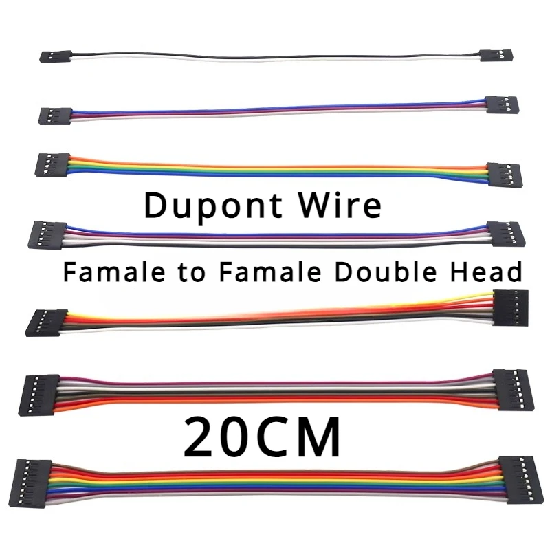 10Pcs Dupont line 20cm 2.54mm Female to Female 2P 3P 5P 6P 7P 8P 9P 10P Color Breadboard Cable Jump Wire Jumper For DIY KIT