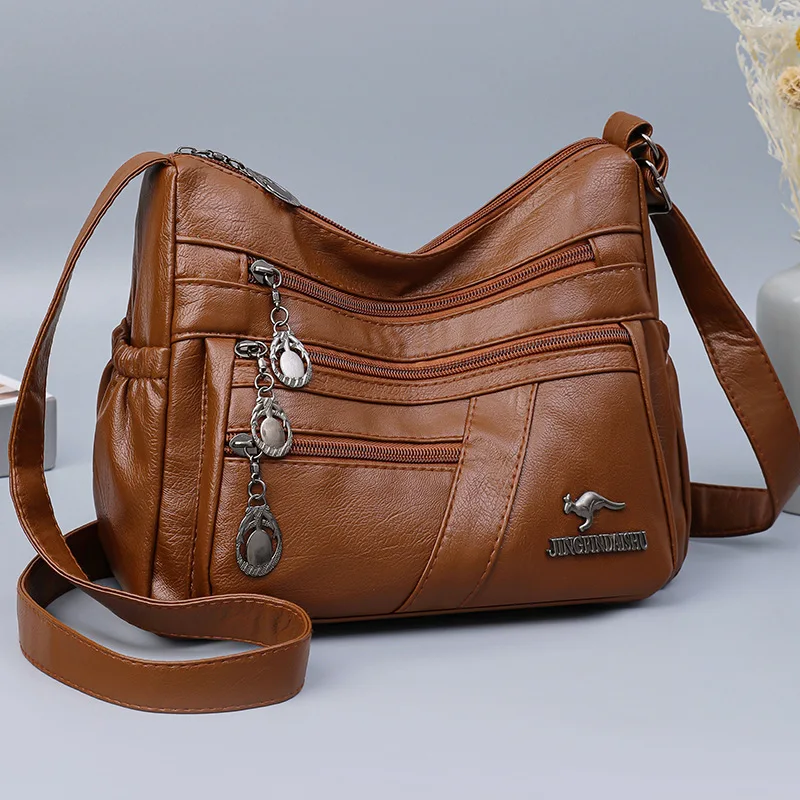 

Новая женская сумка из мягкой кожи с несколькими карманами, простая атмосферная сумка через плечо