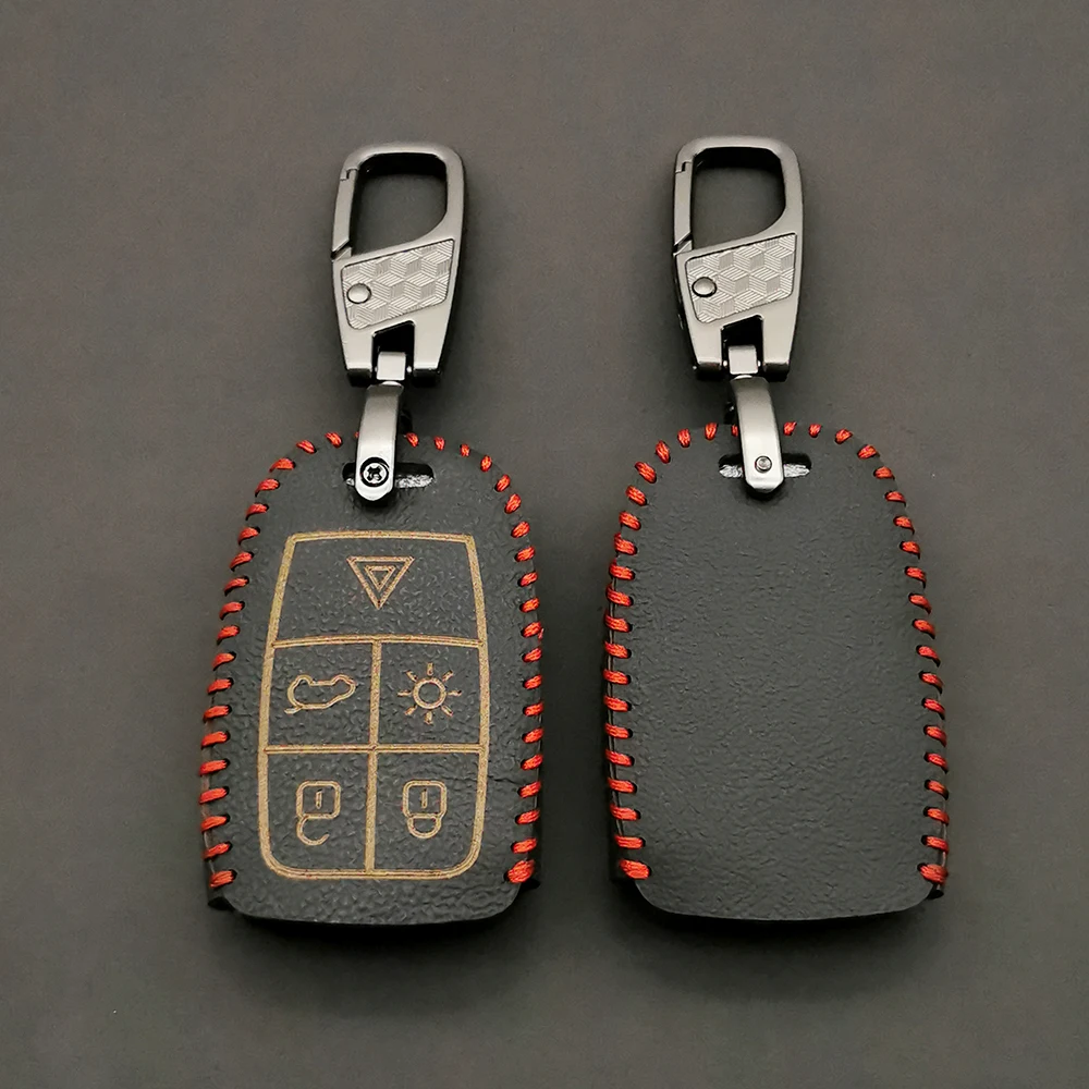 Leather Key Fob Case Shell Cover For Volvo XC90 C70 S60 D5 V50 S40 C30 5 Buttons Remote Skin Holder Car Accessories